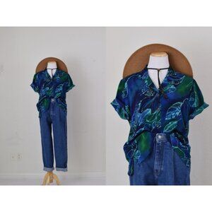 Vintage Floral 1980s Button Down‎ Blouse